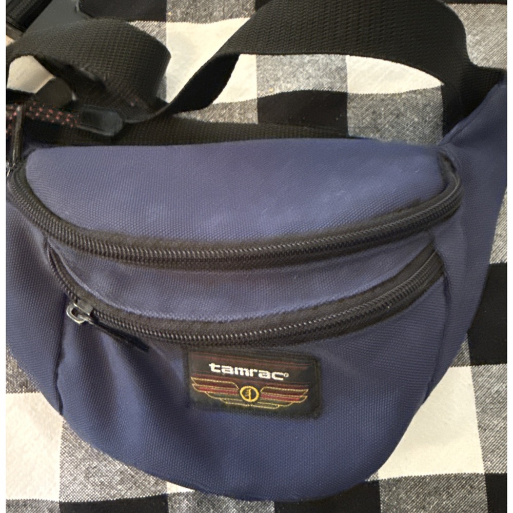 Vintage Tamrac Fanny Pack Belt Bag 2 Zippers Navy Blue Travel Bag